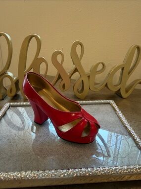 Just The Right Shoe Ravishing Red Glossy Peep-Toe Platform Heel
